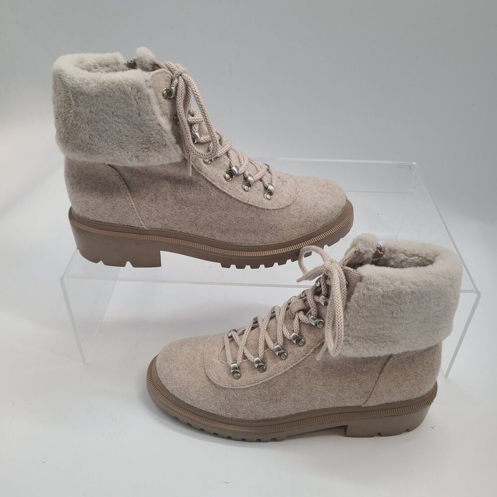 Anne Klein I-Flex Carmine Ankle Boots Size 10M Beige Zip & Lace-Up CARM01F9 - Picture 2 of 11